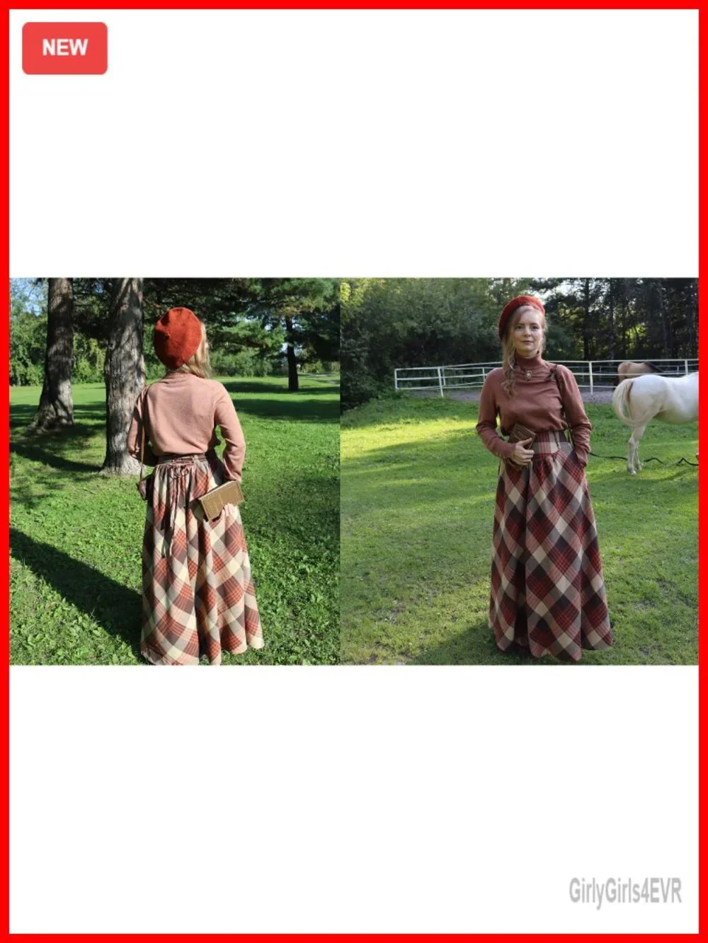 Plaid Maxi Skirt A-Line High Rise Lace-Up Cottagecore Victorian